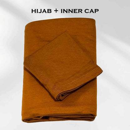 Golden Stretchy Jersey Hijab with Inner Cap Set by Wazi Empire