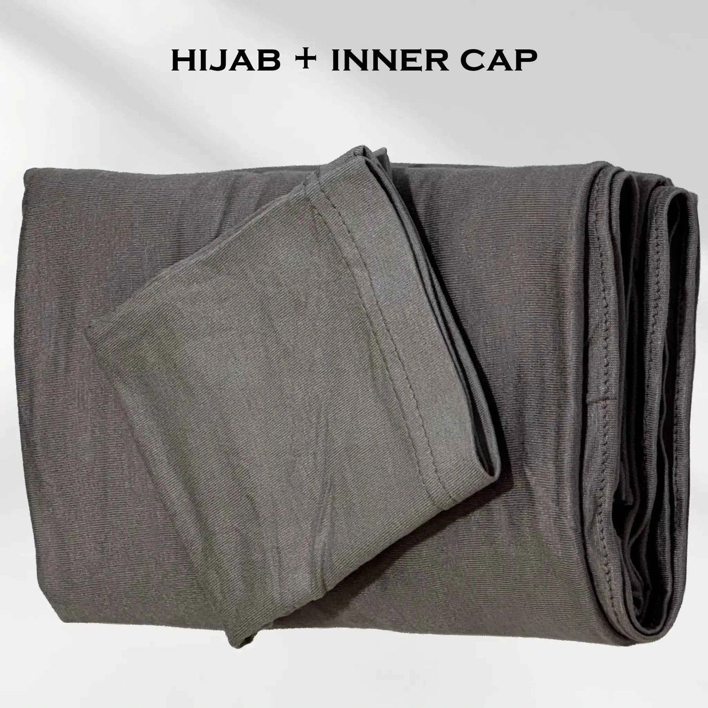Gray Stretchy Jersey Hijab with Inner Cap Set  by Wazi Empire
