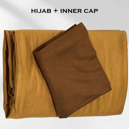 Light Golden Color Stretchy Jersey Hijab with Inner Cap Set by Wazi Empire