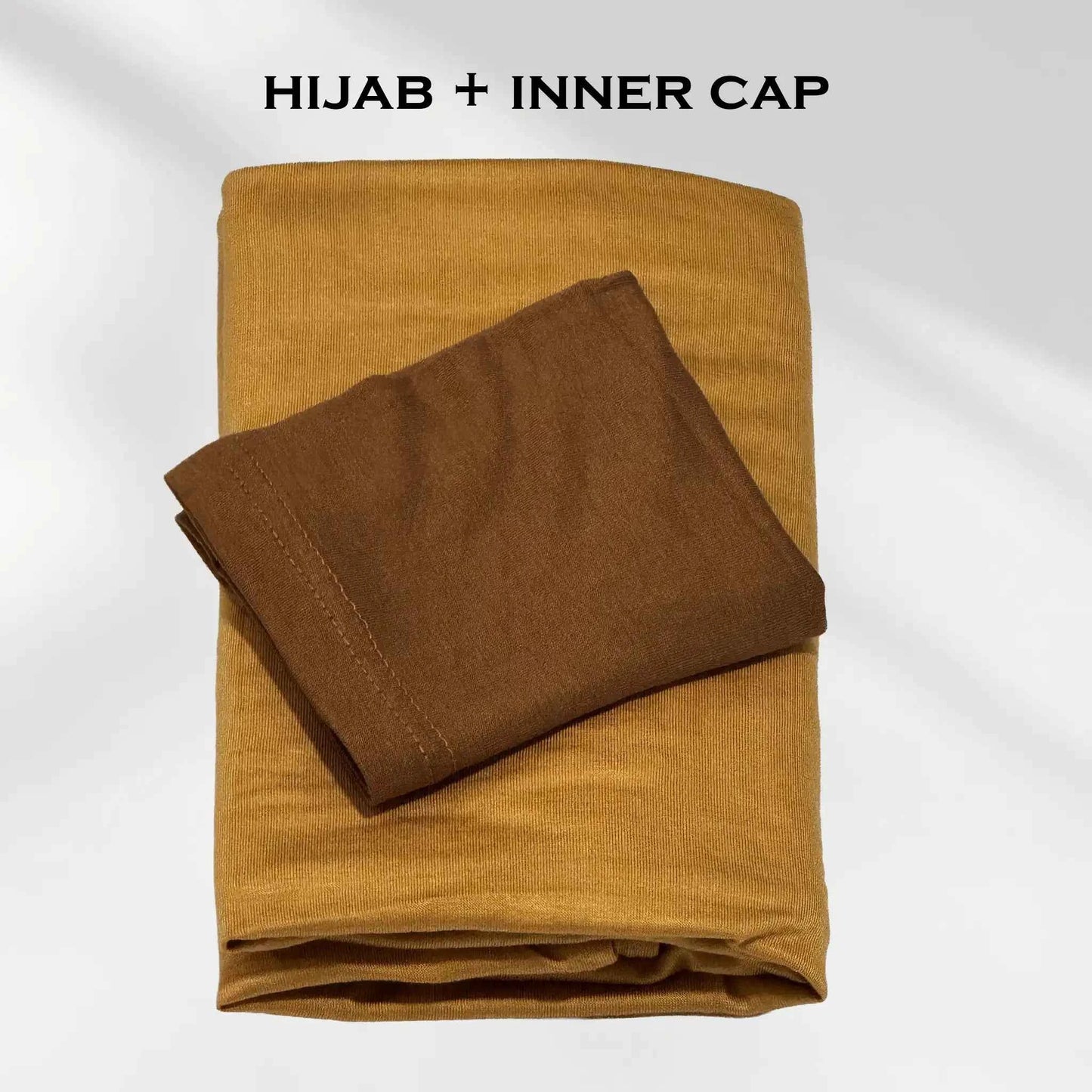 Light Golden Stretchy Jersey Hijab with Inner Cap Set by Wazi Empire