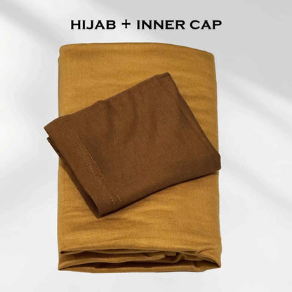 Light Golden Stretchy Jersey Hijab with Inner Cap Set by Wazi Empire