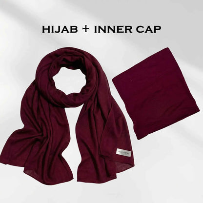 Maroon Modal Hijab with Inner Cap from Wazi Empire