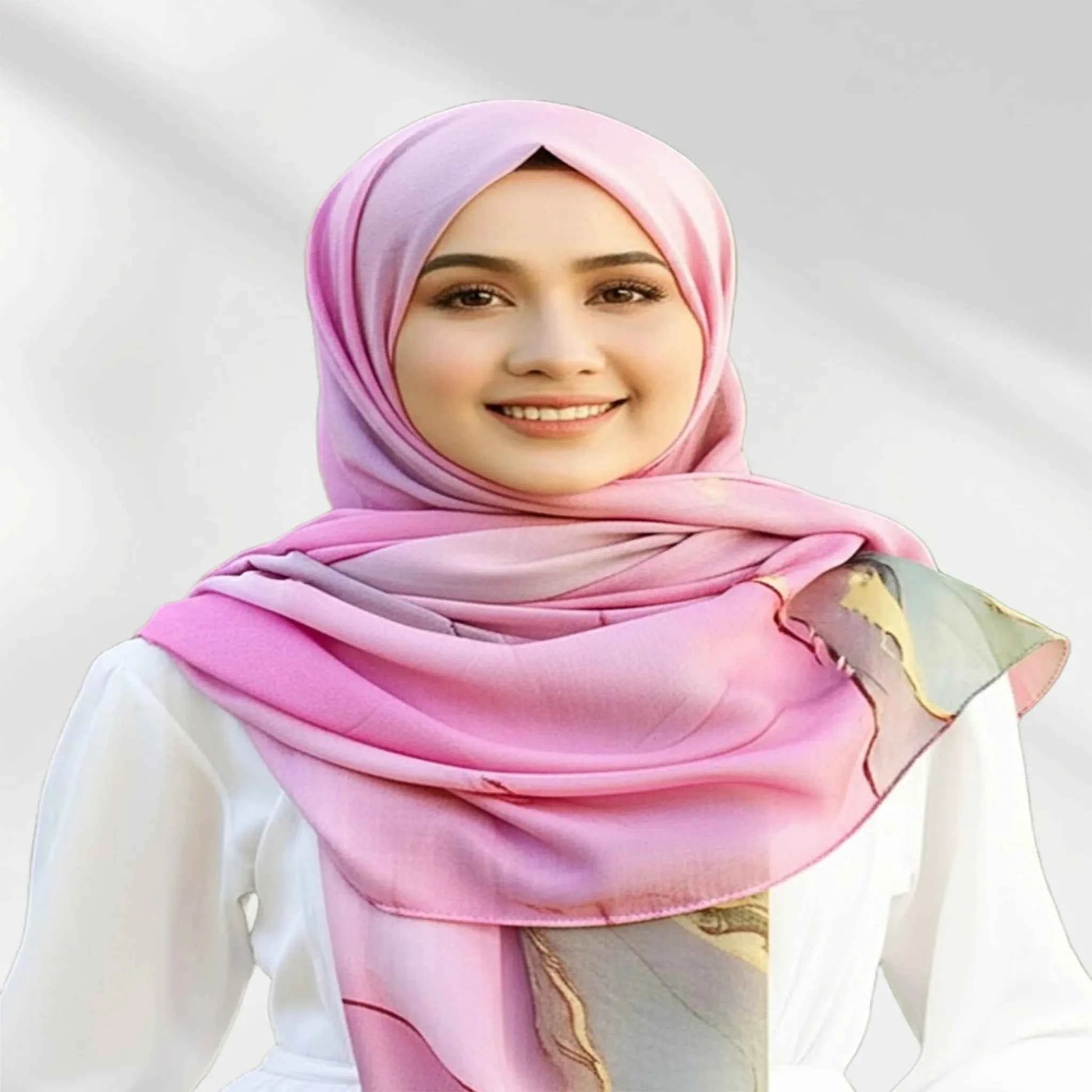 Printed watercolor hijab USA in soft pink modal, worn as a modest fashion scarf from Wazi Empire