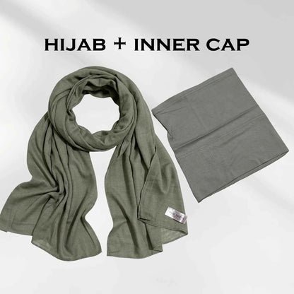Muted Green Modal Hijab with Inner Cap by Wazi Empire