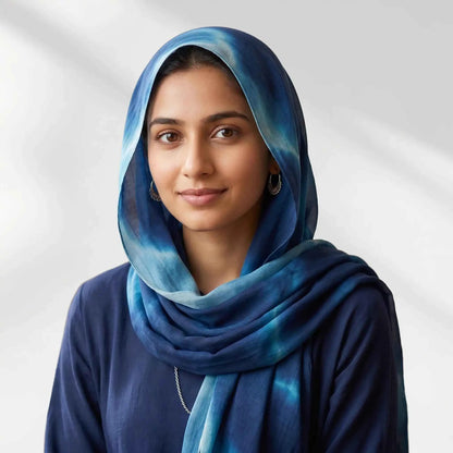 Ocean Glow Printed Modal Hijab with Cobalt Blue by Wazi Empire