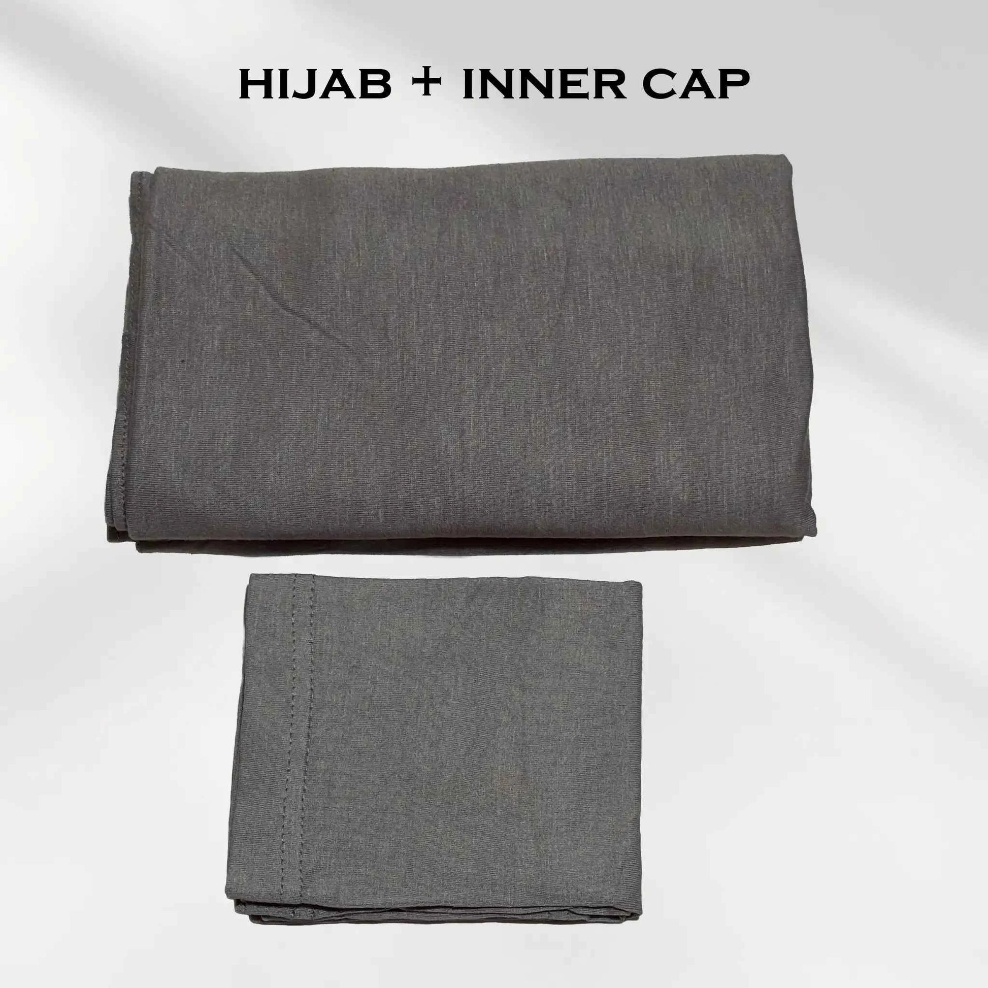 Stretchy Gray Jersey Hijab with Inner Cap Set by Wazi Empire
