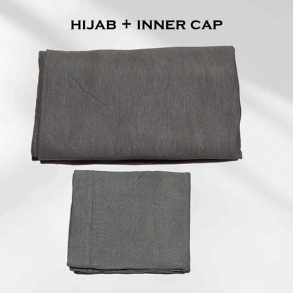 Stretchy Gray Jersey Hijab with Inner Cap Set by Wazi Empire