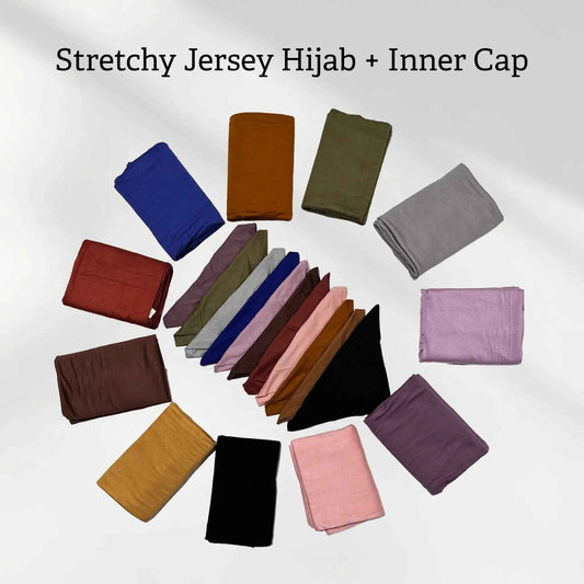 Stretchy Jersey Cotton Hijab with Inner Cap Set by Wazi Empire