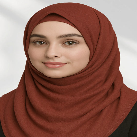 Wazi Empire Brick Color Bamboo Modal Hijab and Inner Cap with Model