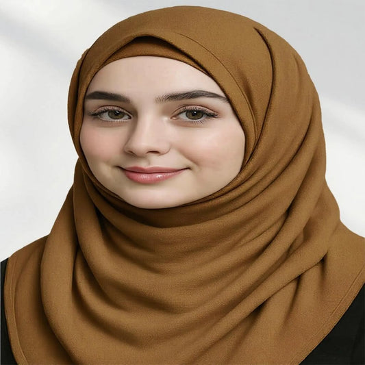 Wazi Empire Golden Color Bamboo Modal Hijab and Inner Cap with Model