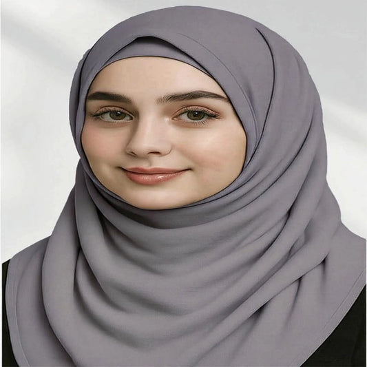 Wazi Empire Gray Color Bamboo Modal Hijab and Inner Cap with Model