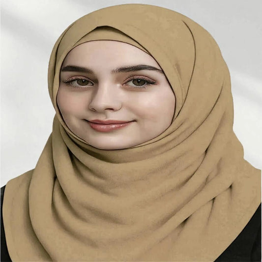Wazi Empire Light Golden Color Bamboo Modal Hijab and Inner Cap with Model