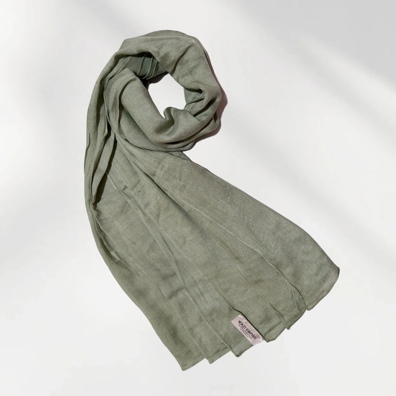 Wazi Empire Muted Green Color Bamboo Modal Hijab in Coil Mode