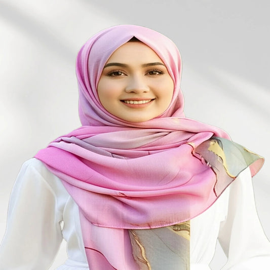 Wazi Empire Water Color Vela Printed Hijab and Inner Cap with Model