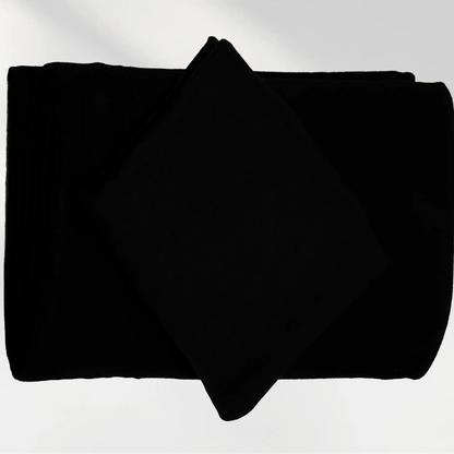 Black jersey hijab shown with the separate matching hijab cap beside it