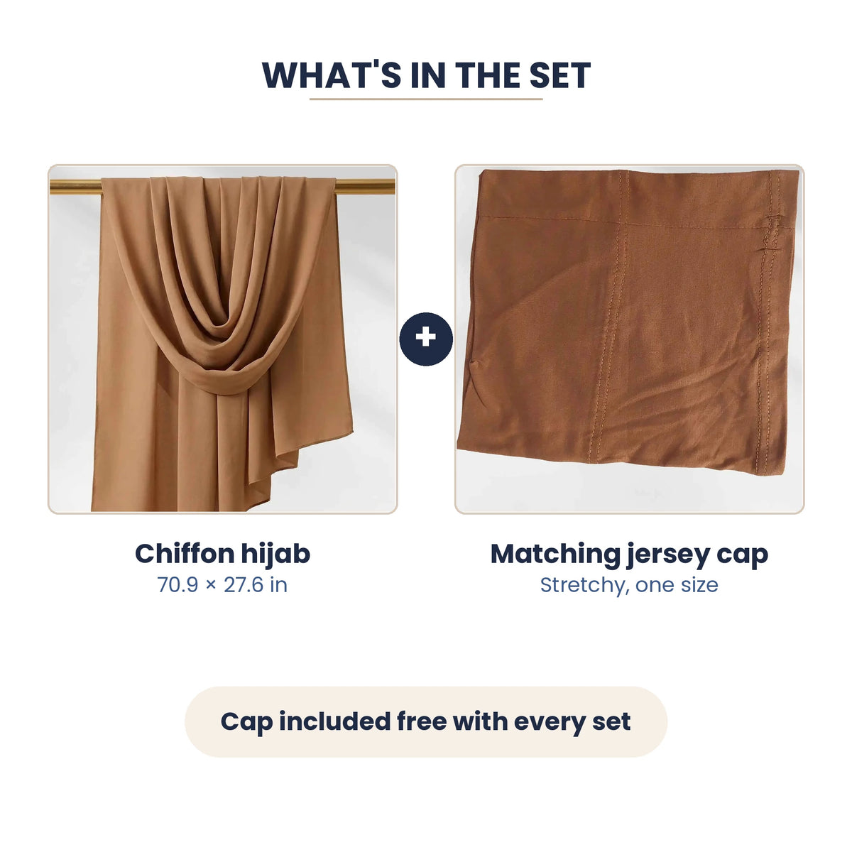 Brown chiffon hijab with the free jersey cap included in the set