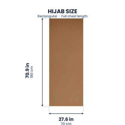 Size guide for the brown chiffon hijab, 70.9 by 27.6 inches