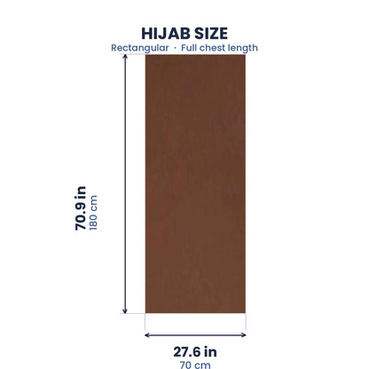 Size guide for the chocolate brown chiffon hijab, 70.9 by 27.6 inches