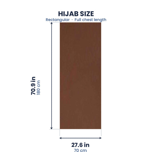 Size guide for the chocolate brown chiffon hijab, 70.9 by 27.6 inches