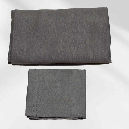 Gray jersey hijab shown with the separate matching hijab cap beside it
