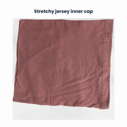 Stretchy jersey hijab cap in a coordinating pink shade, included free with the pink chiffon hijab