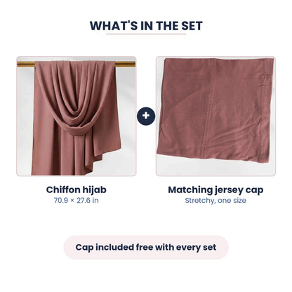 Dusty rose chiffon hijab with the free jersey cap included in the set