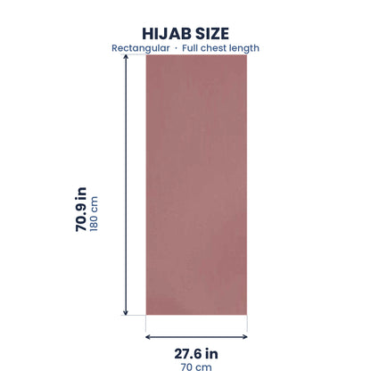 Size guide for the dusty rose pink chiffon hijab, 70.9 by 27.6 inches