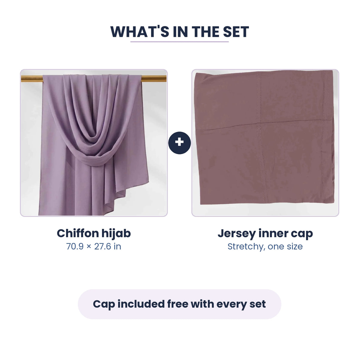 Purple chiffon hijab with the free matching jersey cap included in the set