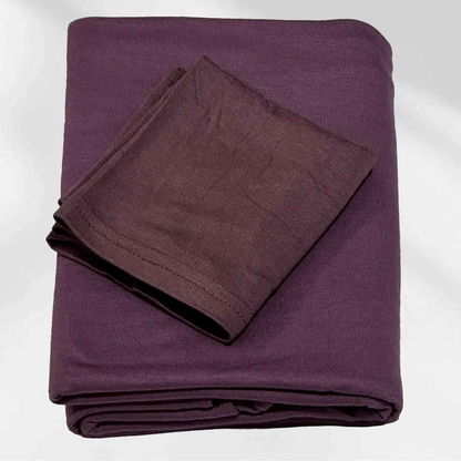 Purple jersey hijab shown with the separate matching hijab cap beside it