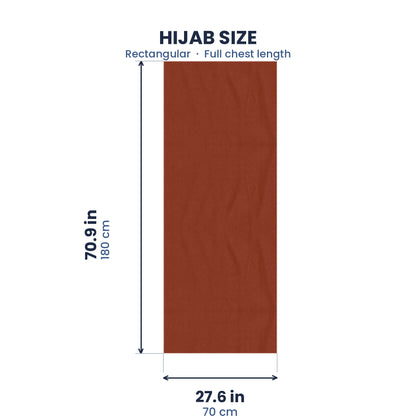 Size guide for the red jersey hijab, 70.9 by 27.6 inches