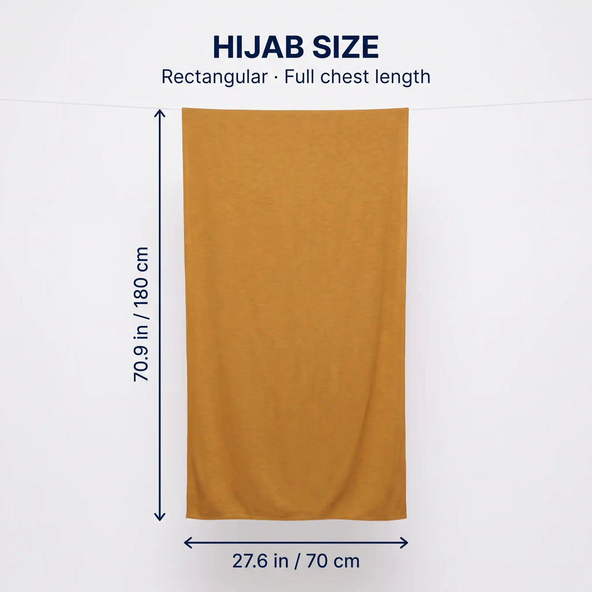 Size guide for the yellow jersey hijab, 70.9 by 27.6 inches